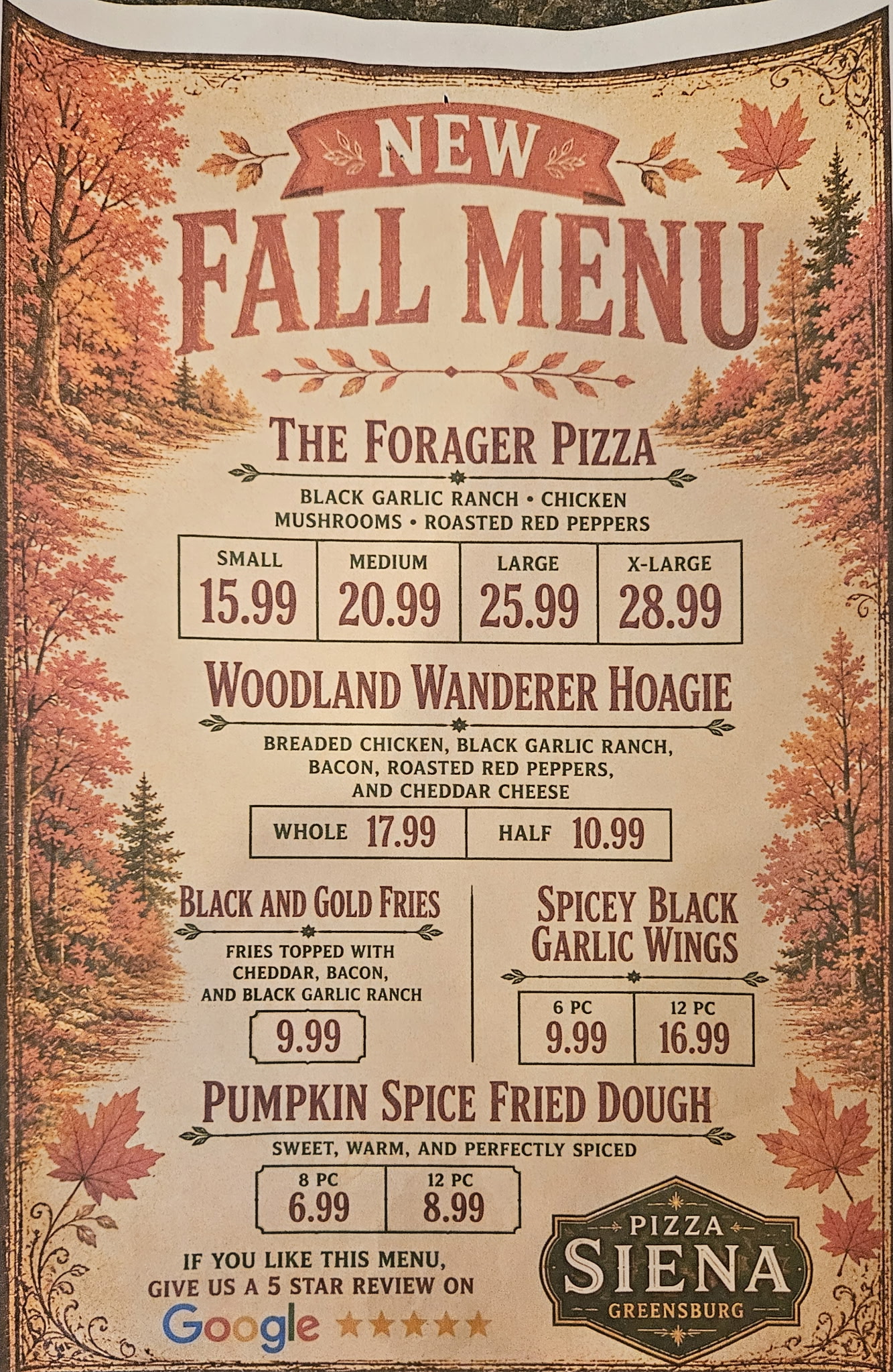 Greensbrug Fall Menu